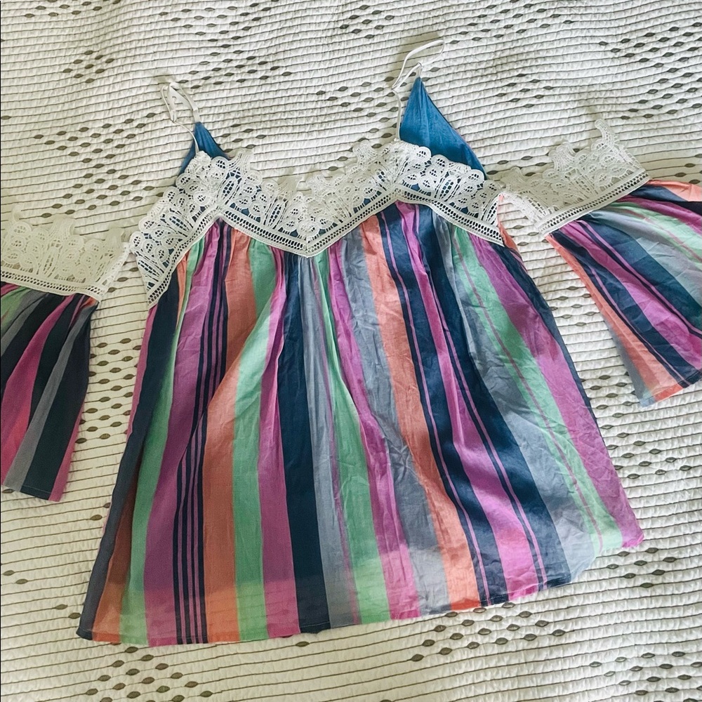 Multi Striped Cold Shoulder Top with Lace by Judith March - Size Small